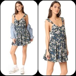 FREE PEOPLE x REVOLVE Teal Ruffle Floral Mini Backless Dress, Size Large